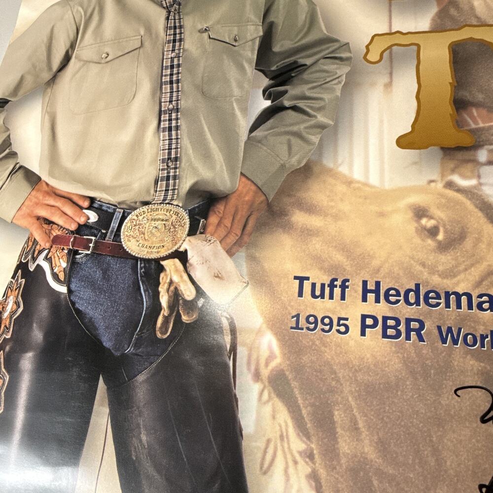 Tuff Hedeman Autographed Poster 1995 PBR Panhandle Slim Rough Stock 26" x 18" - Picture 7 of 9